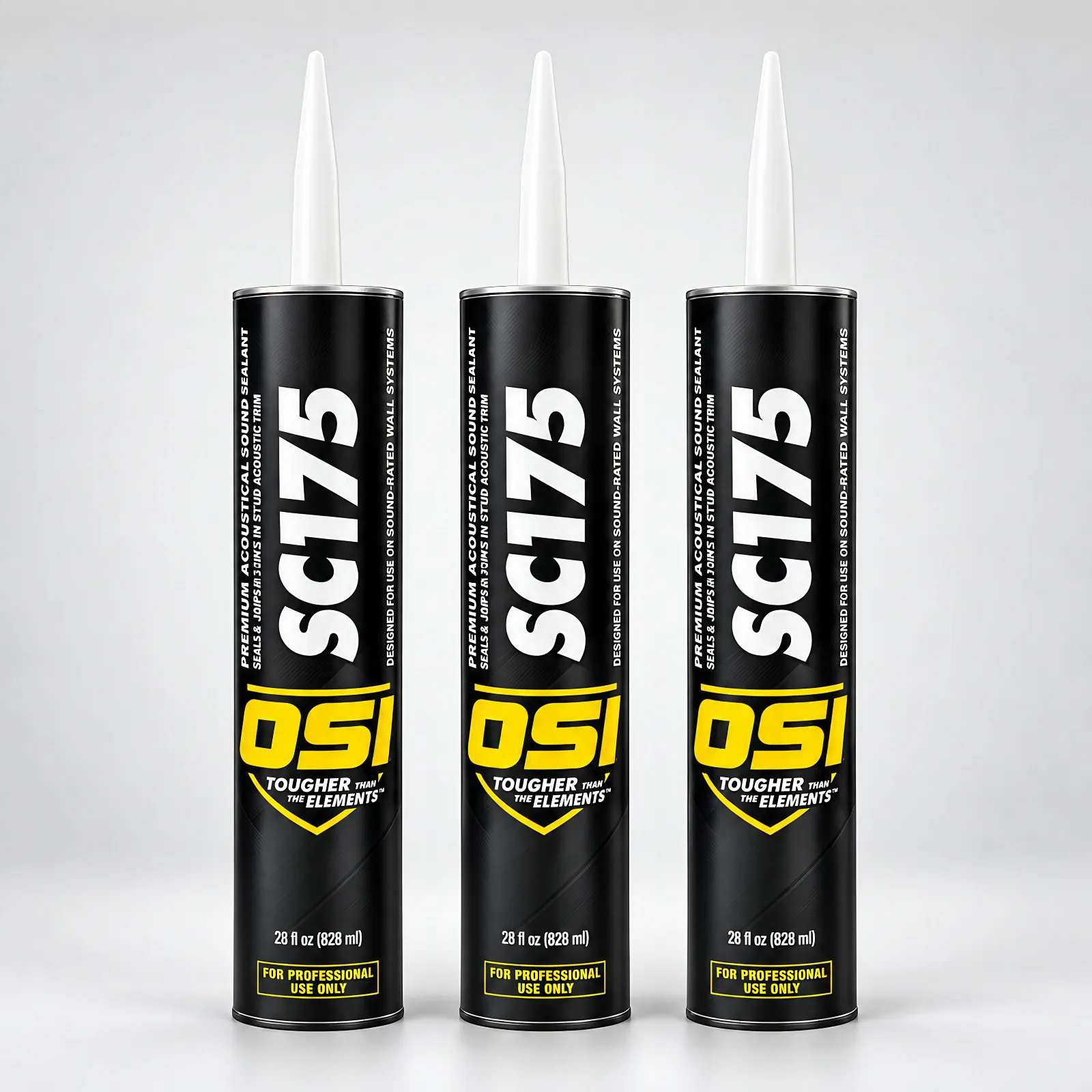 Three 28 oz tubes of OSI SC175 acoustical caulk sealant