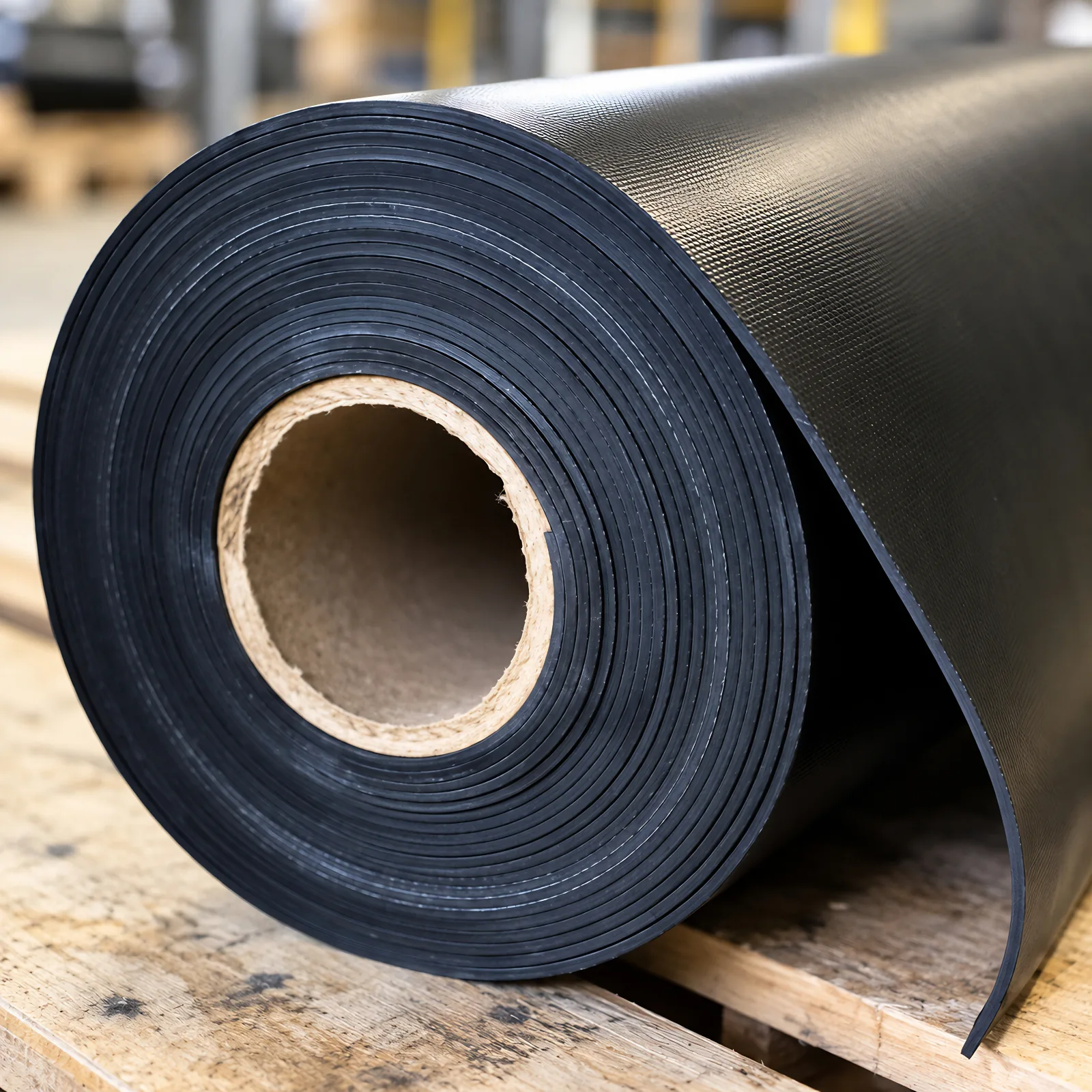 Exterior Mass Loaded Vinyl Roll – Fence Blokker Roll of exterior mass loaded vinyl Fence Blokker with its textured black outdoor surface