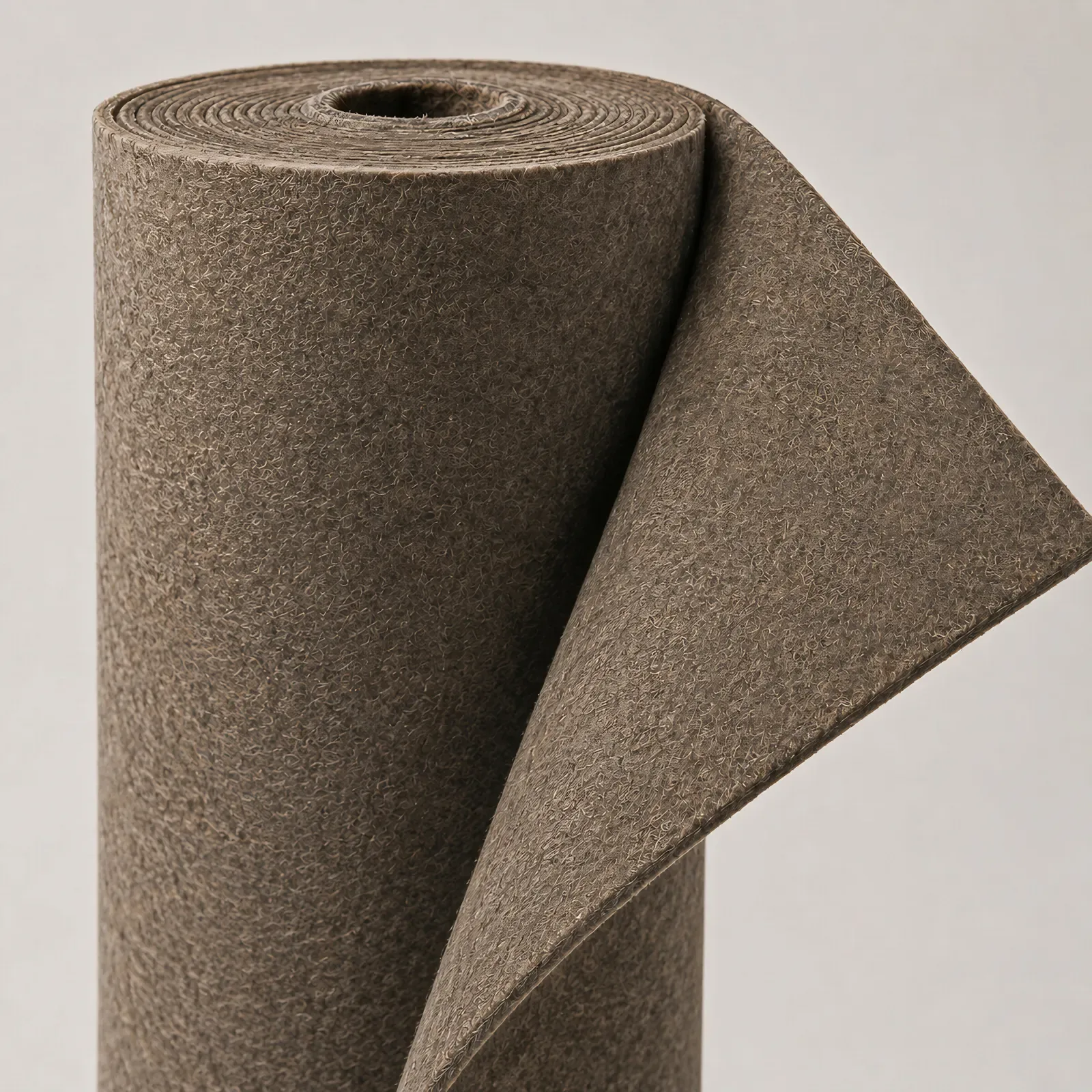 Roll of Floor Blokker Lite acoustic felt underlayment standing upright with the end unrolled